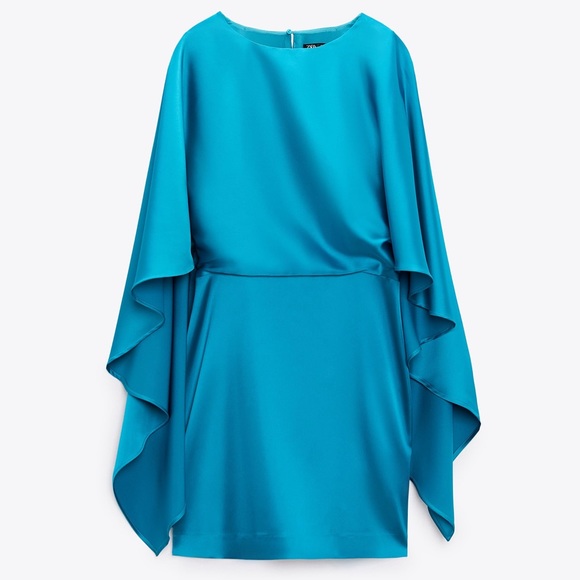 Zara SATIN EFFECT MINI CAPE DRESS - Picture 5 of 15